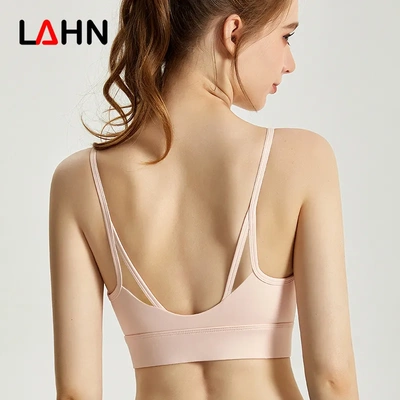 LAHN细肩带瑜伽内衣一体式胸垫防震速干吊带美背薄款外穿运动内衣
