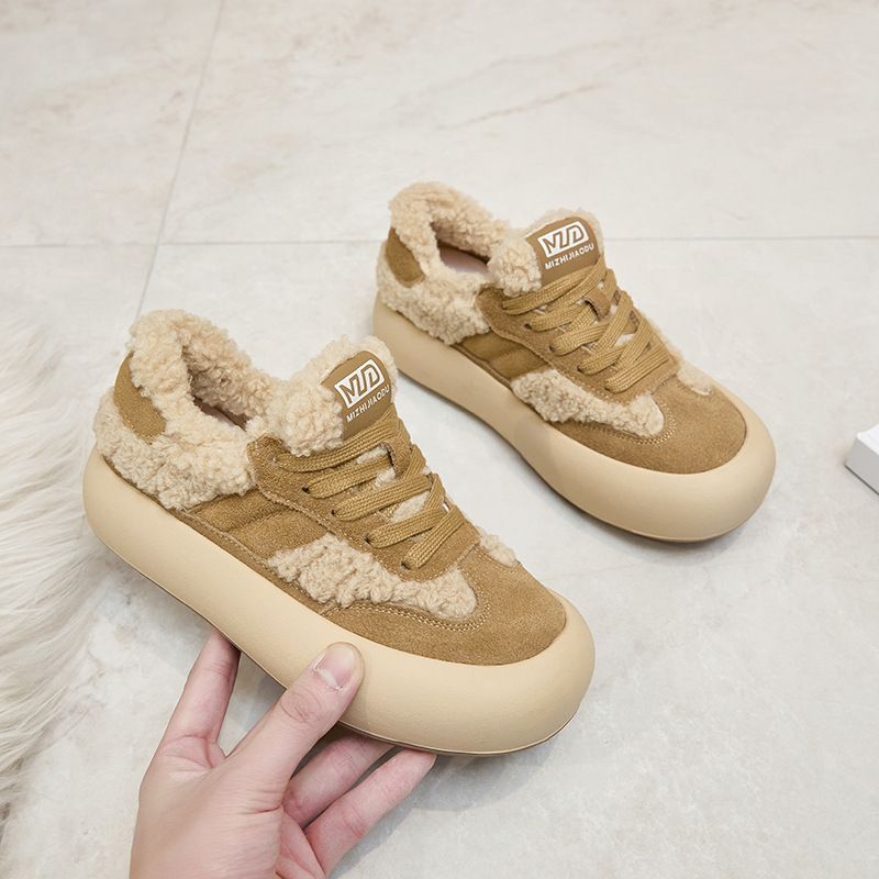 厚底德训鞋女2024秋冬新款羊羔毛