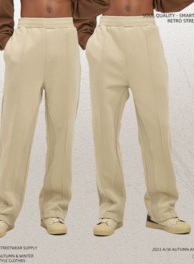 ARTIE男装丨新款365G斯密绒直筒长裤 微喇叭抽绳拼接宽松休闲长裤