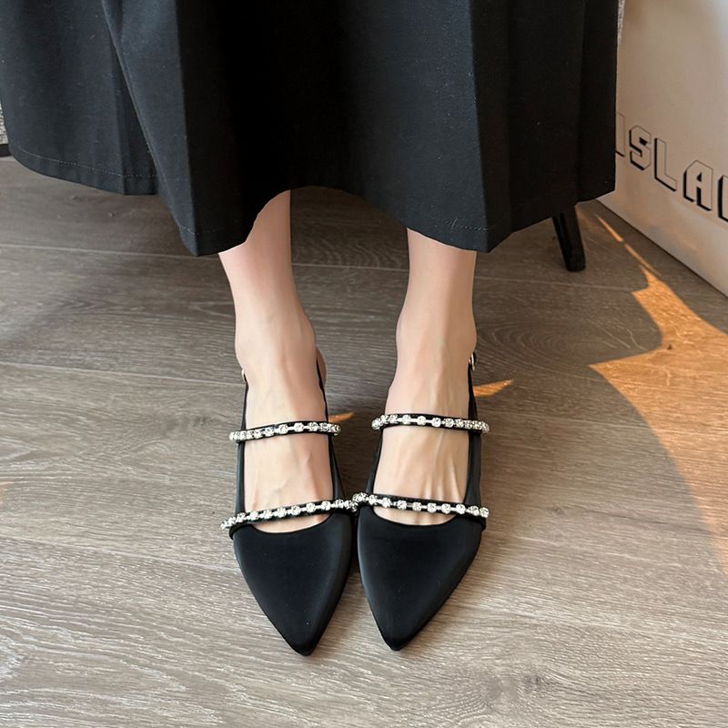 新款后空高跟鞋气质法式珍珠尖头