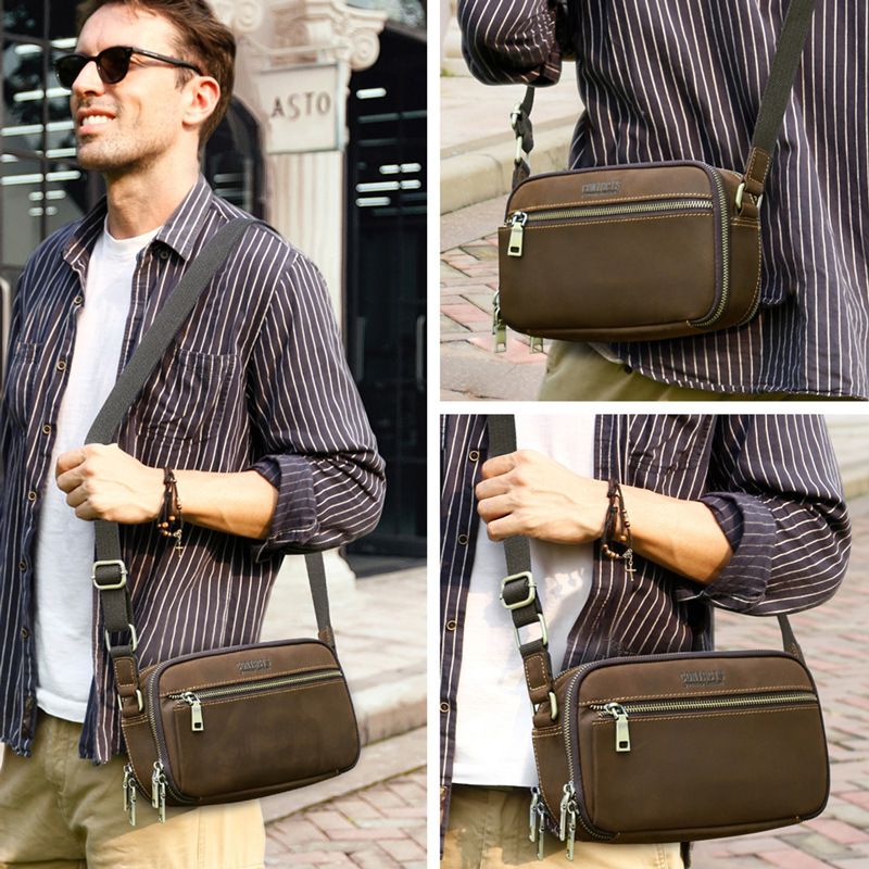 黑天使复古疯马皮男士单肩包休闲多功能男款斜挎包真皮男包包现货