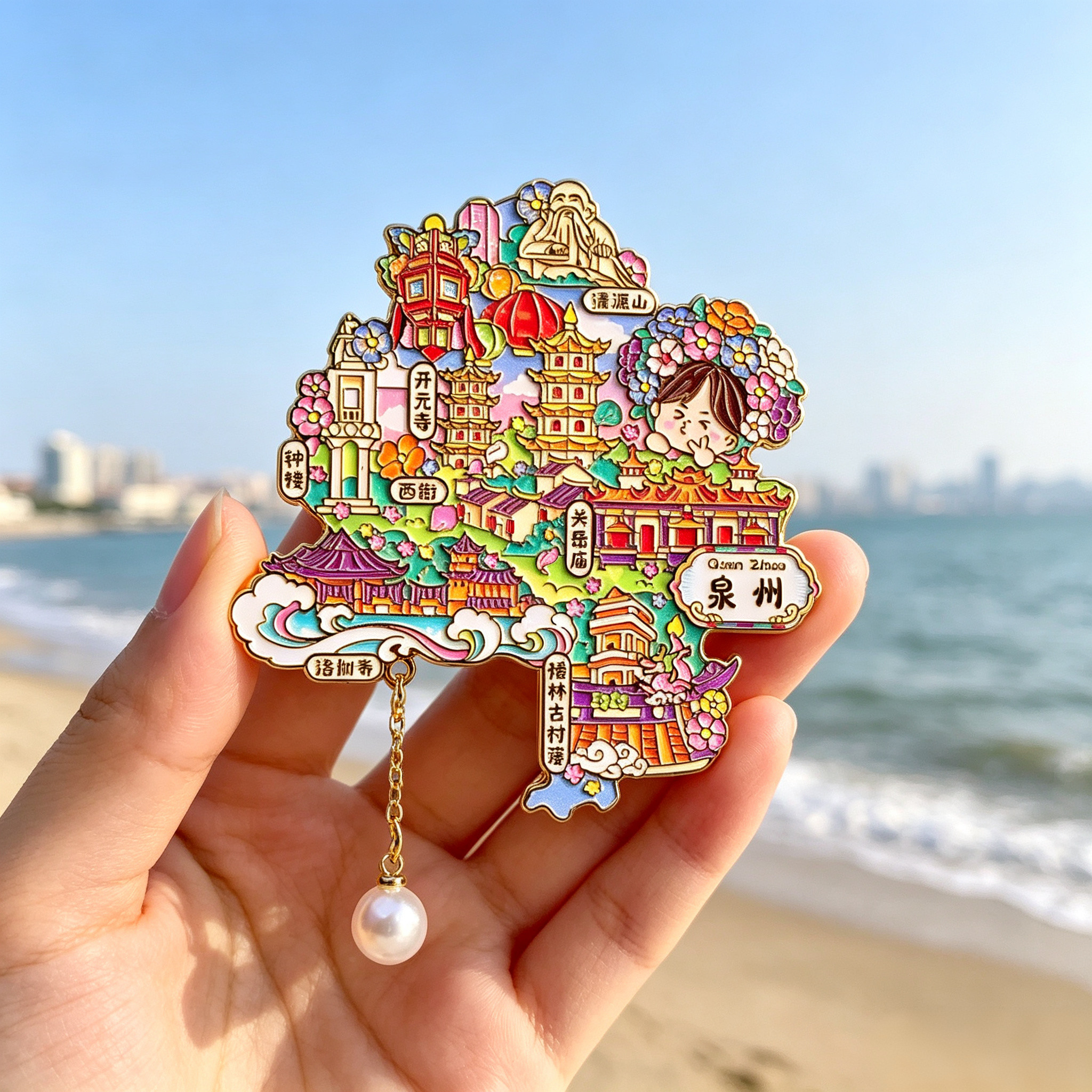 金属泉州地图冰箱贴开元寺钟楼伴