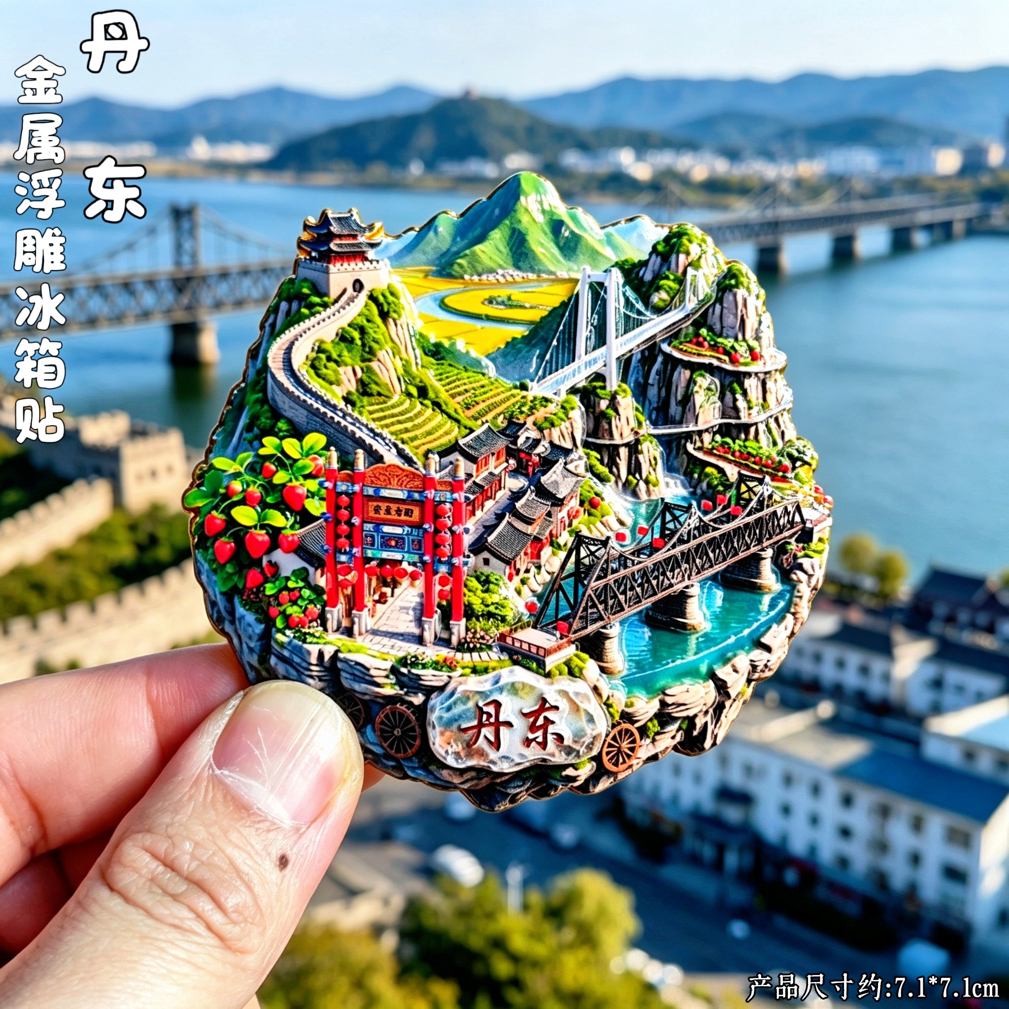 辽宁丹东文创鸭绿江3D浮雕冰箱贴