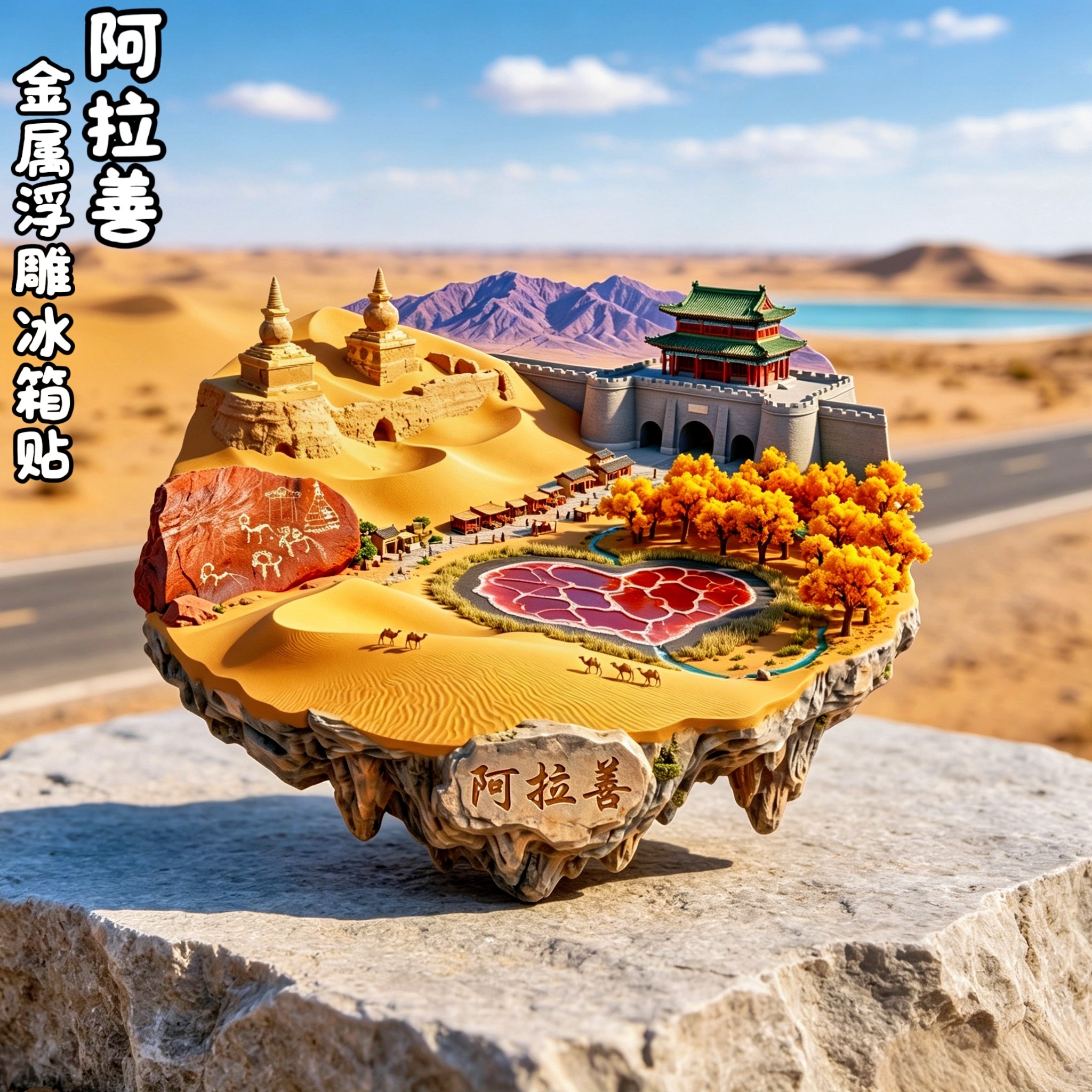 阿拉善沙漠3D金属浮雕文创冰箱贴