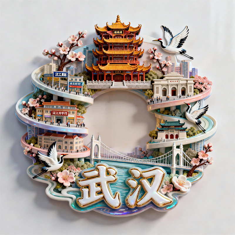 武汉黄鹤楼金属3D浮雕冰箱贴