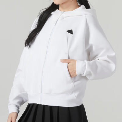 正品阿迪达斯W Z.N.E. FZ女子短款开衫拉链运动连帽卫衣IN5133
