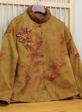 真丝香云纱棉服上衣女中老年