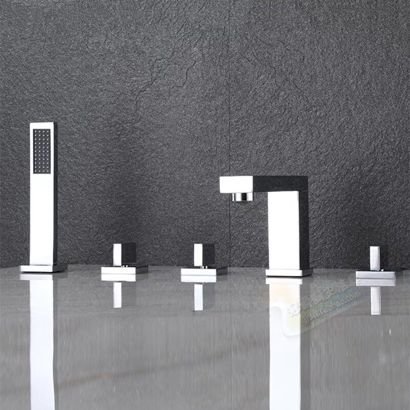 全铜五孔冷热水龙头花洒两用分体五件套全套缸边坐式浴缸淋浴龙头