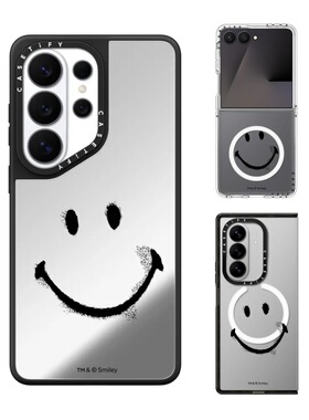 现货CASETiFY联名Smiley®黑色微笑脸涂鸦定制手机壳适用samsung三星S26/25/24Ultra+Z Flip/Fold7/6保护套潮