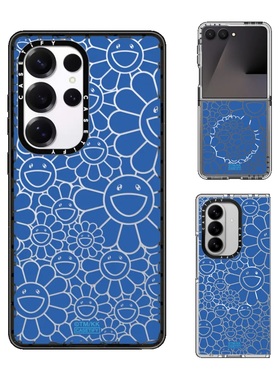 现货CASETiFY联名村上隆太阳花满印蓝色手机壳适用samsung三星S25/S24Ultra+Z Flip/Fold7/6/5磁吸保护套卡通