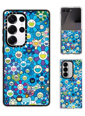 现货CASETiFY联名村上隆太阳花盛开蓝色手机壳适用samsung三星S25/S24Ultra+Z Flip/Fold7/6/5磁吸保护套卡通