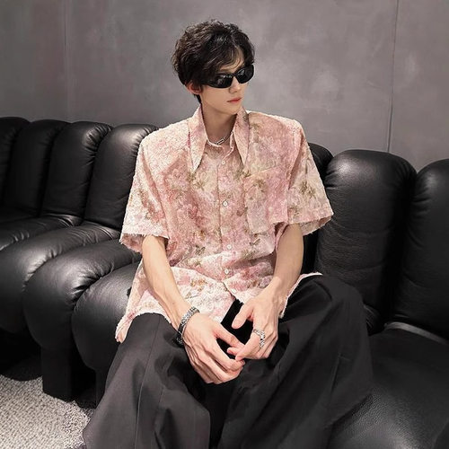 2026夏季新款流苏蝴蝶短袖衬衫男女同款宽松休闲百搭上衣设计感