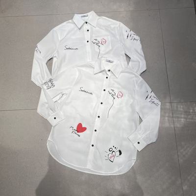 H&1欧洲站2025秋冬新款欧韩时尚翻领爱心字母长袖宽松减龄衬衫女