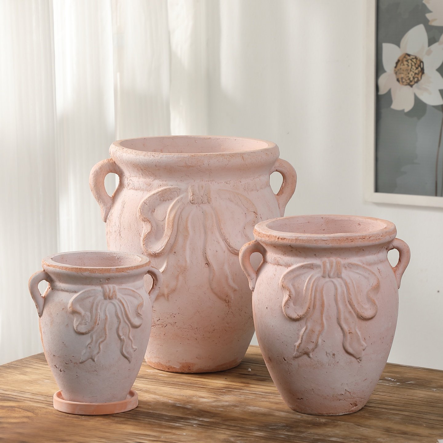 雾化手工粗陶双耳蝴蝶结陶土花盆 透气简约做旧花园庭院绿植装饰,鲜花速递/花卉仿真/绿植园艺,花盆,淘宝优惠券,粉丝福利购,淘宝优惠卷