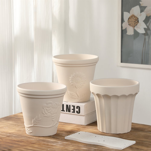 奶油风简约装饰陶瓷大口径花盆