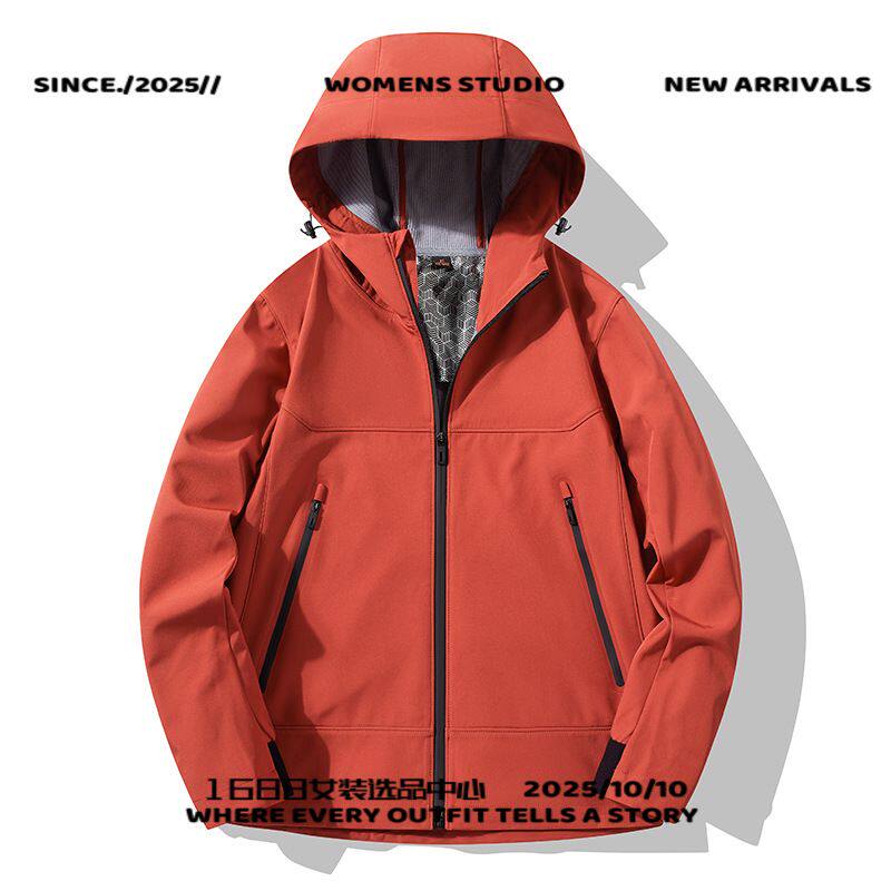 登峰飞人冲锋衣软壳情侣款运动户外冲锋衣连帽加绒登山服墨烯发热