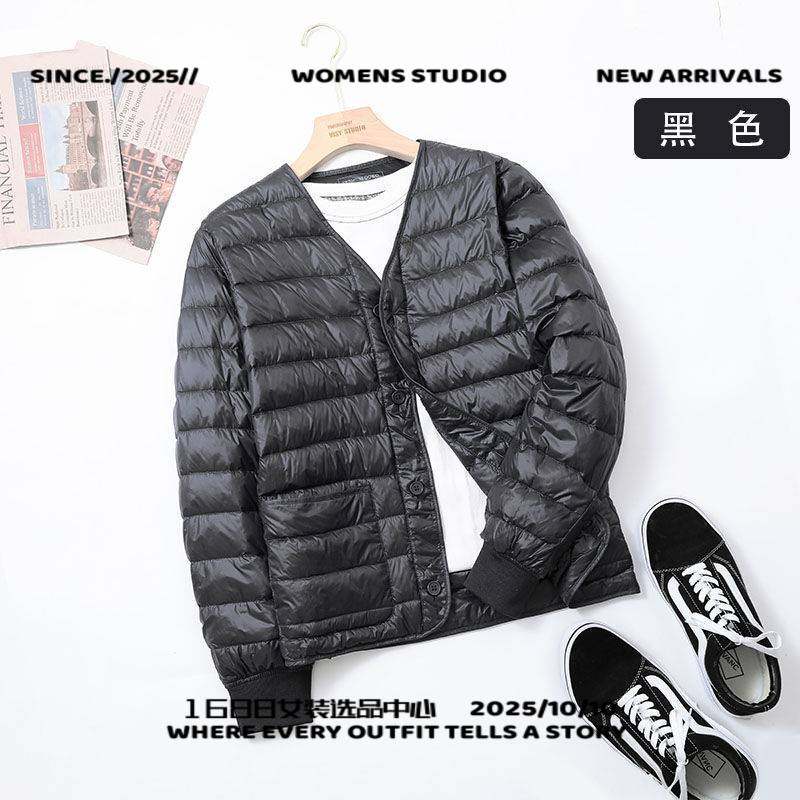 浙江平湖高端羽绒服服男短款修身加厚保暖轻薄无领领白鸭绒内胆外