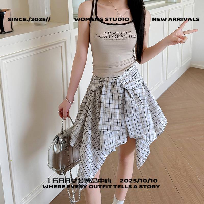 广州玖儿服饰不规则衬衫半身裙女夏季新款高腰显瘦字短裙设计感韩