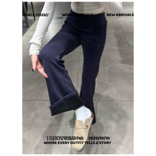 羽绒服平湖糯米喇叭裤深灰色微喇女秋冬高腰显瘦休闲加绒款小个子