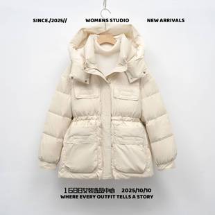 石狮浪印户外代工平湖驰绒服女冬季新款白鸭绒连帽收腰加厚修身显
