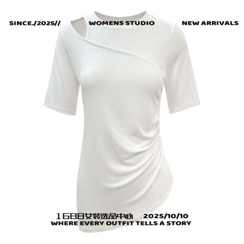 聚衣堂瑜伽服瑜伽服女新款时弹健身上衣设计感肩修身运动短袖恤