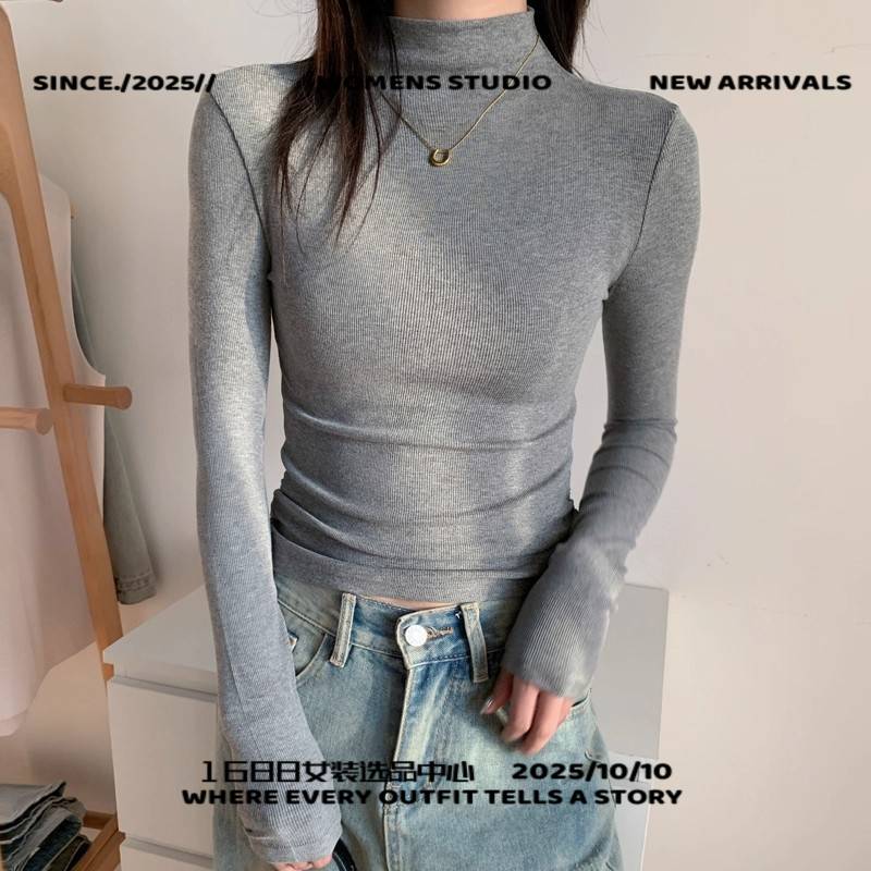 广州帛妍服饰美式复古半高领打底衫恤女春秋小个尚内搭长袖修身打