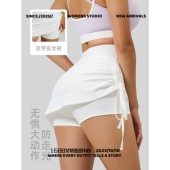 浙江爱度服饰有限公司新款 抽皱运动短裙女防走光高腰跑步假两件短