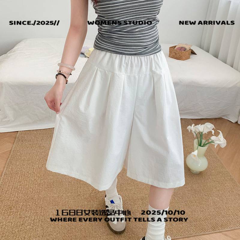 广州六米服饰藏青色七分阔腿裙裤女夏季新款高腰显瘦宽松直筒小个
