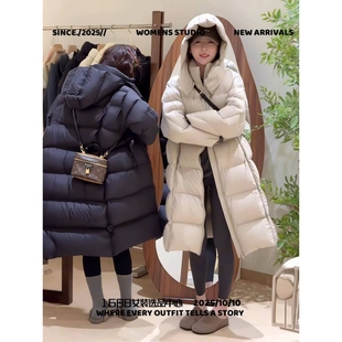 石狮浪印户外羽绒服云感泡芙轻柔白鸭绒服女中长款长款过膝加厚宽