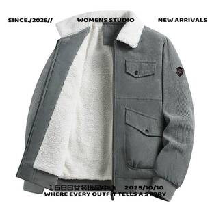 平湖厂家直销羽绒服胖子棉衣男秋冬新款灯芯绒加绒加厚棉服大码羊