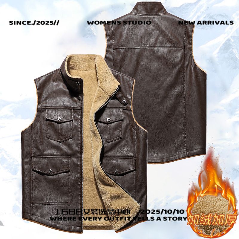 安第达仕服装爆款 皮马甲男冬季加绒加厚保暖防风立领运动休闲背