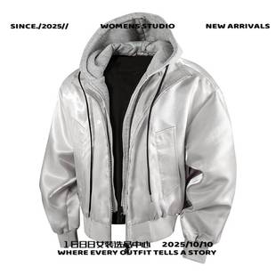 石狮浪印户外代工美式扎染假两件连帽外套男女春秋脏脏风新款夹克