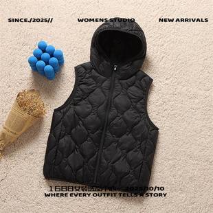 台前羽绒服秋冬新款轻薄连帽休闲短款背心马甲打底内搭坎肩保暖外