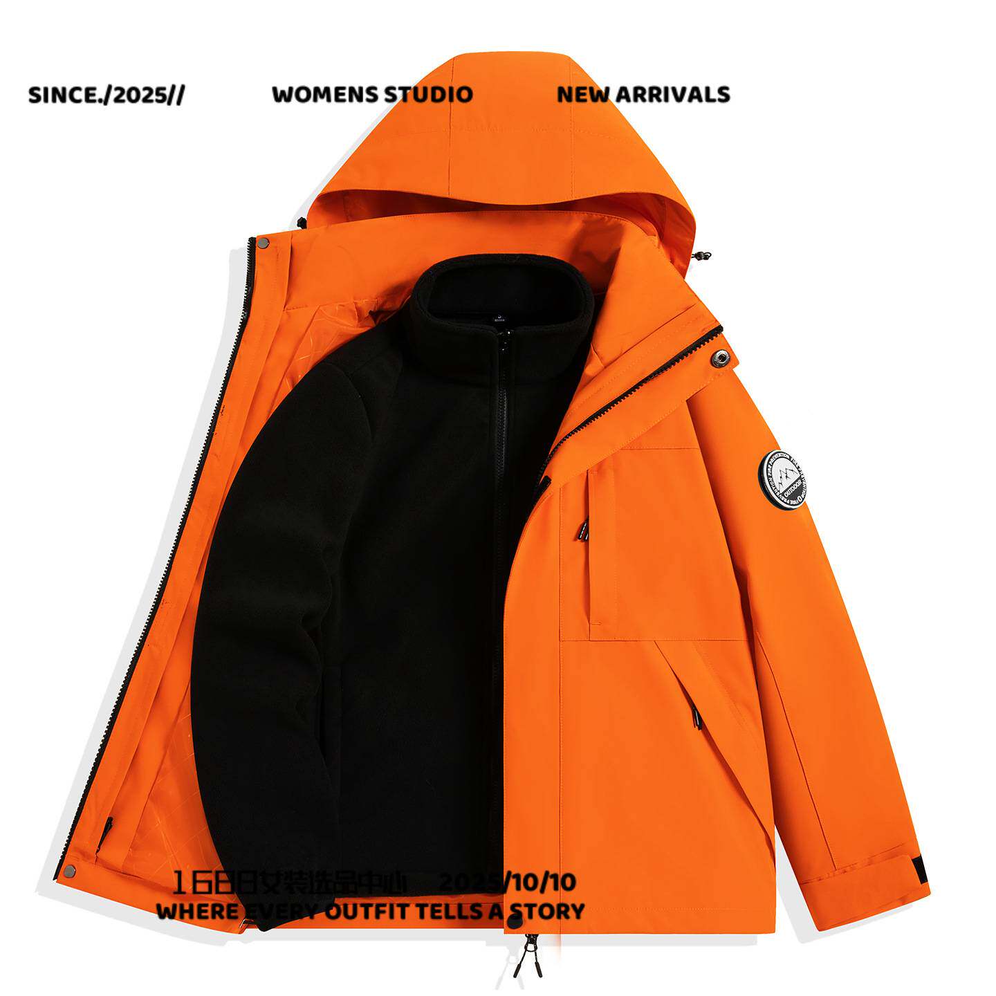 登峰飞人新款冲锋衣三合一防泼水男女可拆卸摇粒绒内胆登山服外套