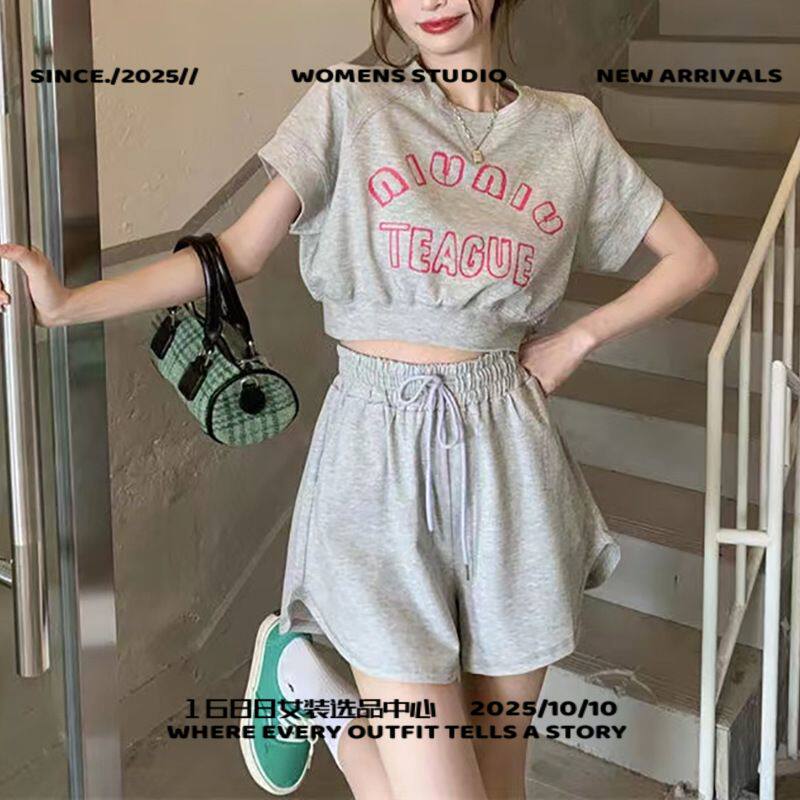 东莞虎门女装短袖休闲运动套装夏季炸街辣妹小个子显高短款恤百搭