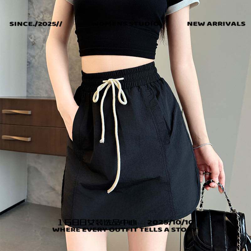 义乌可斐服饰市美式工装短裙女款高腰字显瘦半身裙速干运动抽绳