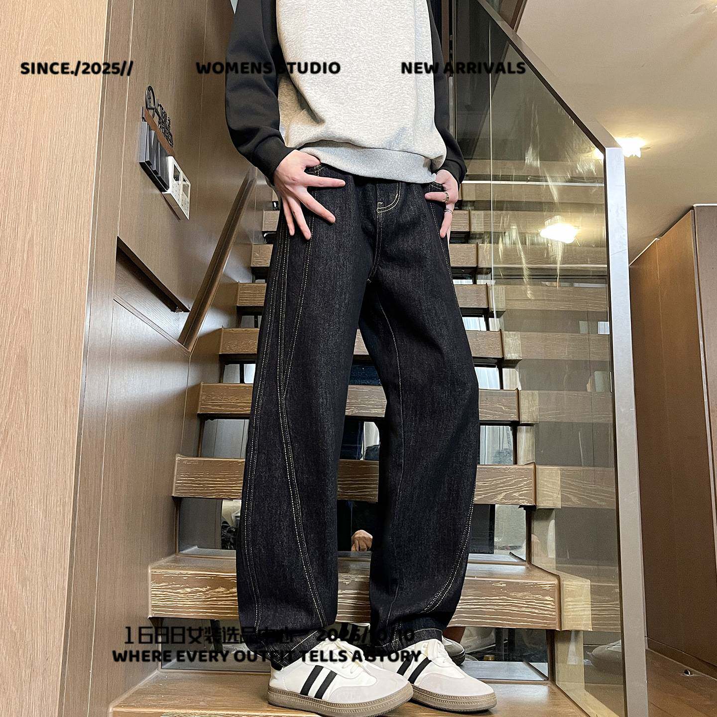 江苏特别特女款羽绒服牛仔裤男春秋季直筒宽松美式休闲百搭水洗痞