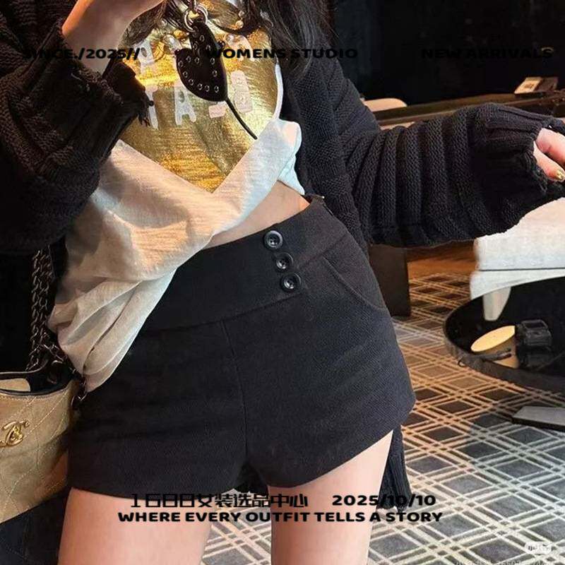杭州四季青中老年女装灰色毛呢短裤女冬季新款显瘦韩版中高腰紧身