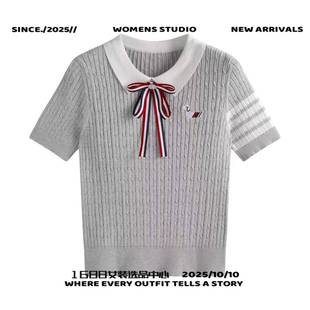 上海繁露服饰有限公司针织衫女短袖蝴蝶结刺绣小狗针织衫简约四条