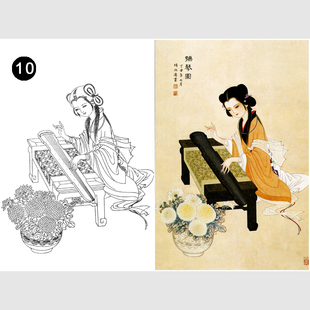 工笔画人物画国仕女图白描底稿仕女临摹实物打印底稿