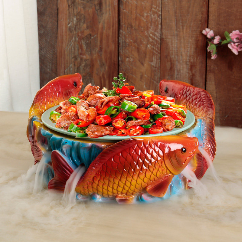 火锅店鱼盘子陶瓷酒精蜡烛加热炉冒烟农家乐创意酒店干冰意境餐具