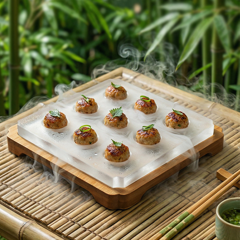 山野风火锅店餐具手打虾滑九孔丸子盘高端盘虾滑商用木质创意餐具