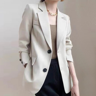 外套女早春2024新款 米白色西装 韩系小个子气质职业休闲高级感西服