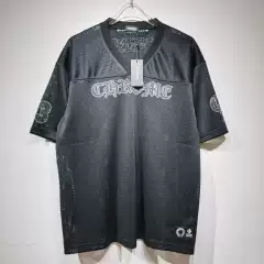 Western Streetwear 2025 Summer New CHH Sanskrit Black V-Neck Mesh Short-Sleeve T-Shirt Jersey Ice Hockey Tee