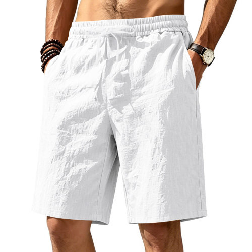 Men's linen casual beach shorts casual five quarter pants