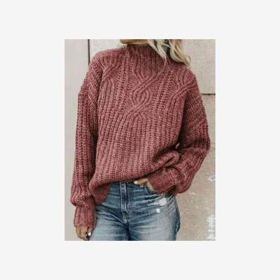 Ladies ins sweater ladies high neck twist knit top pullover