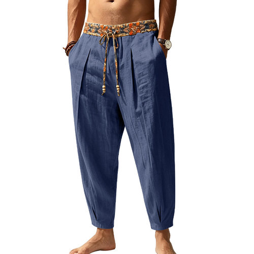 Men's leisure beach breathable blocked straight leg pants