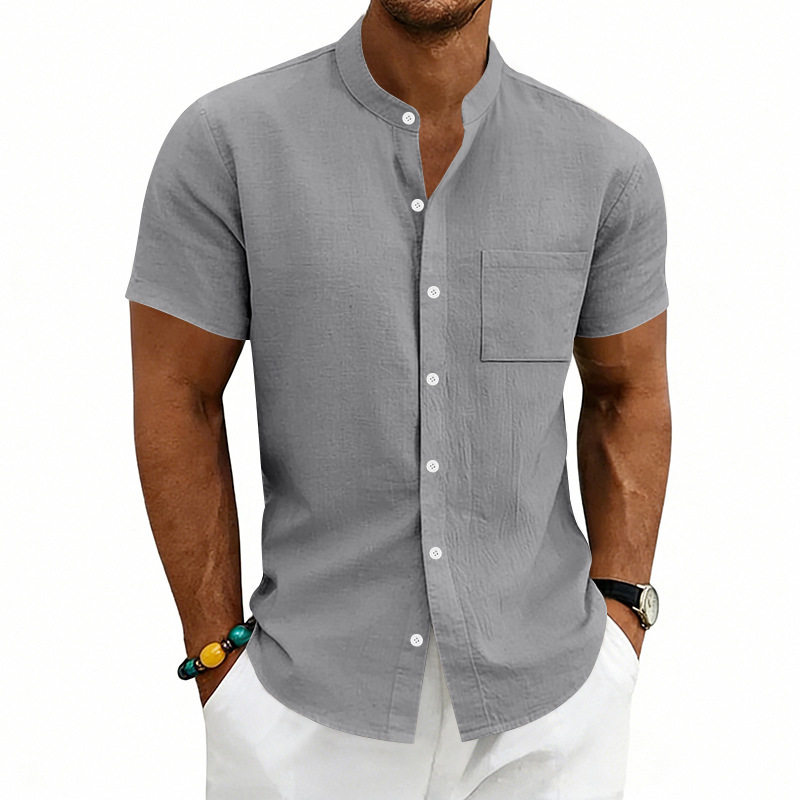 Men's linen button short sleeved shirt 男士亚麻纽扣短袖衬衫