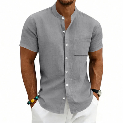 Men's linen button short sleeved shirt 男士亚麻纽扣短袖衬衫