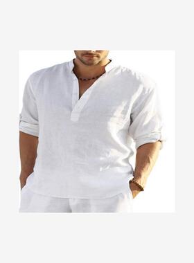 Casual Men's Cotton Linen Shirts 2022 Summer Loose Long Slee
